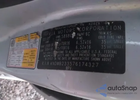 2007 Kia Sedona Lx z USA, uszkodzony, nr VIN KNDMB233576174327